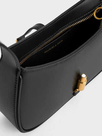 Cesia Metallic-Accent Shoulder Bag - Black | CHARLES & KEITH