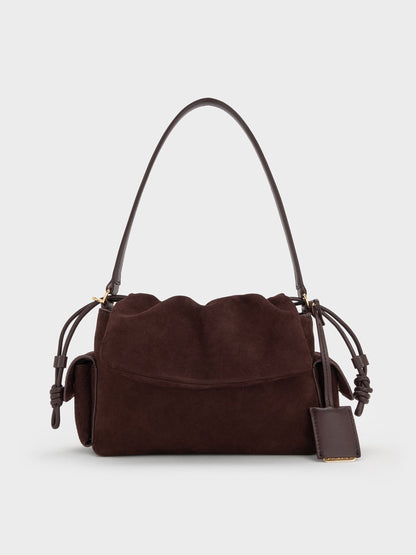 Khai Ruched Shoulder Bag - Espresso Brown | CHARLES & KEITH