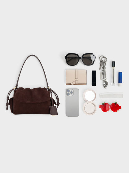Khai Ruched Shoulder Bag - Espresso Brown | CHARLES & KEITH