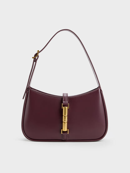 Cesia Metallic-Accent Shoulder Bag - Wineberry Red | CHARLES & KEITH