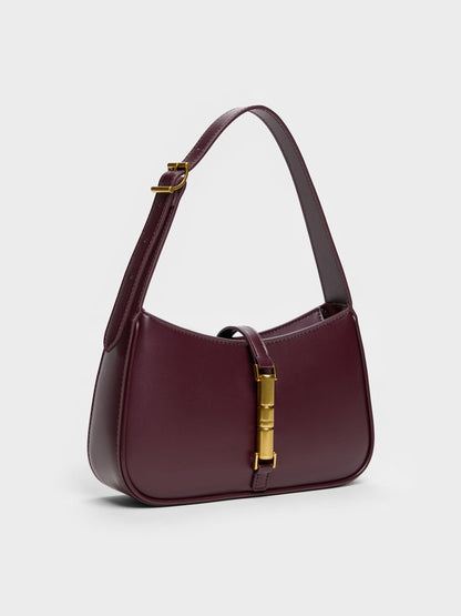 Cesia Metallic-Accent Shoulder Bag - Wineberry Red | CHARLES & KEITH