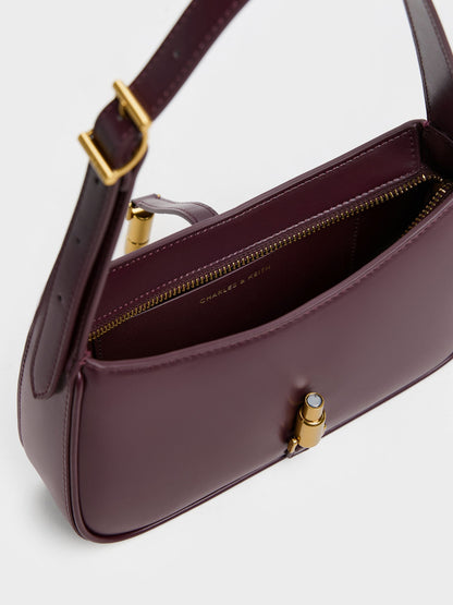 Cesia Metallic-Accent Shoulder Bag - Wineberry Red | CHARLES & KEITH