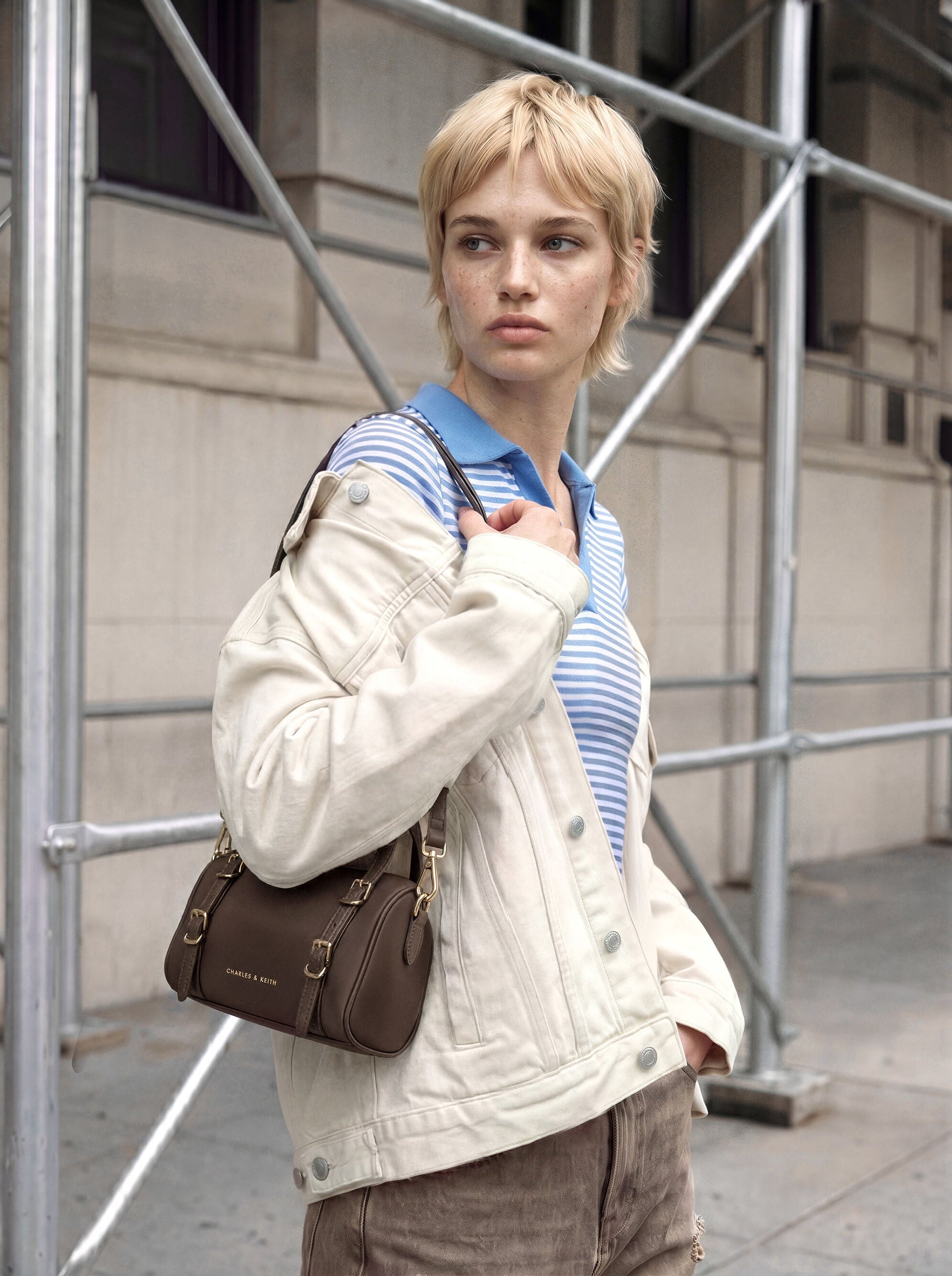 Mini Levy Nylon Shoulder Bag - Espresso Brown | CHARLES & KEITH