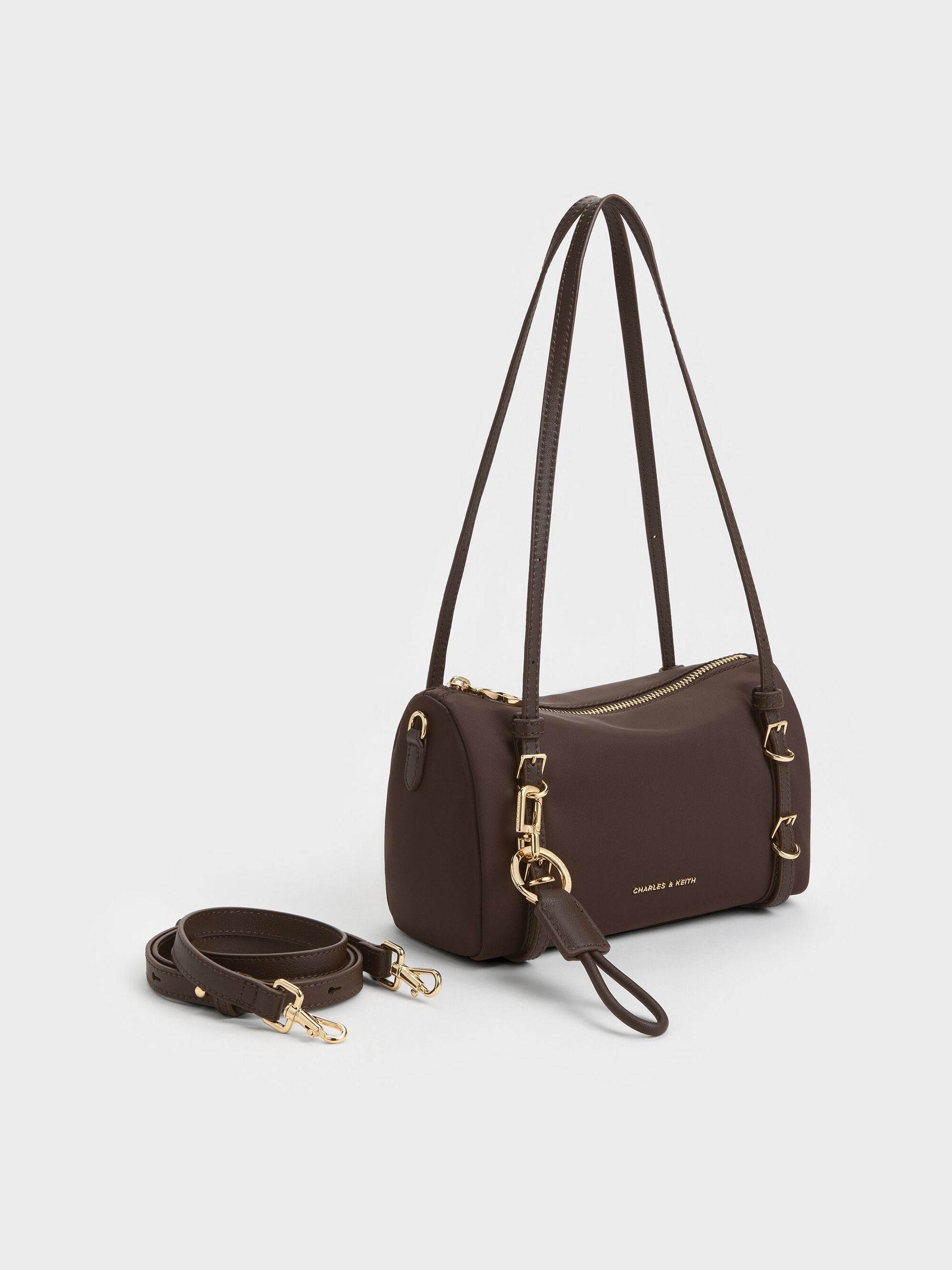 Mini Levy Nylon Shoulder Bag - Espresso Brown | CHARLES & KEITH