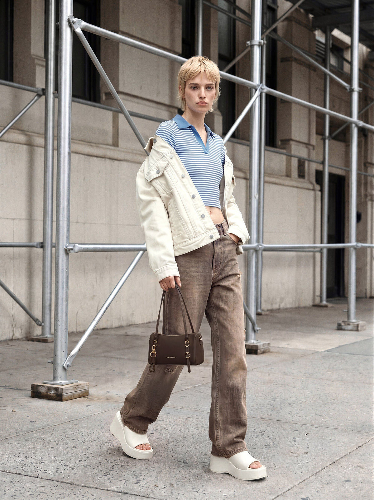Mini Levy Nylon Shoulder Bag - Espresso Brown | CHARLES & KEITH