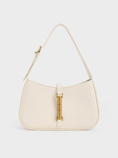 Cesia Metallic-Accent Shoulder Bag - Cream | CHARLES & KEITH