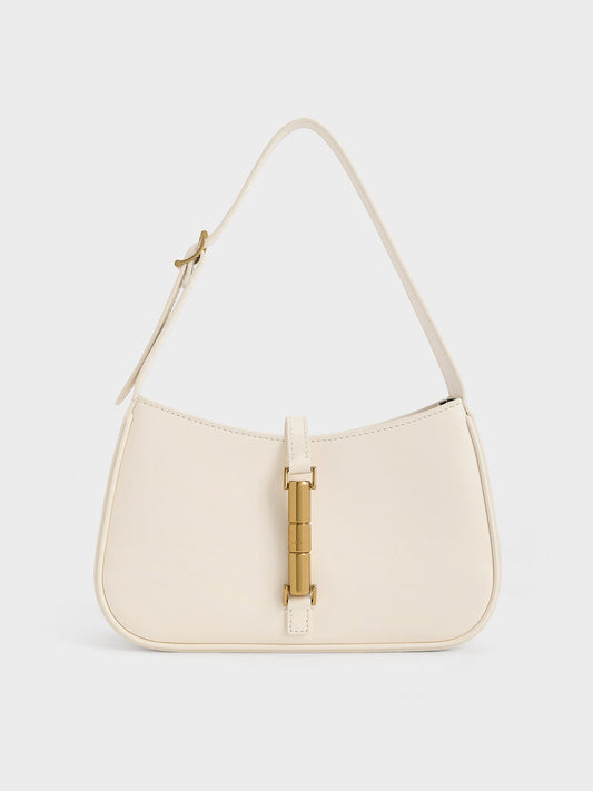 Cesia Metallic-Accent Shoulder Bag - Cream | CHARLES & KEITH