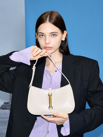 Cesia Metallic-Accent Shoulder Bag - Cream | CHARLES & KEITH
