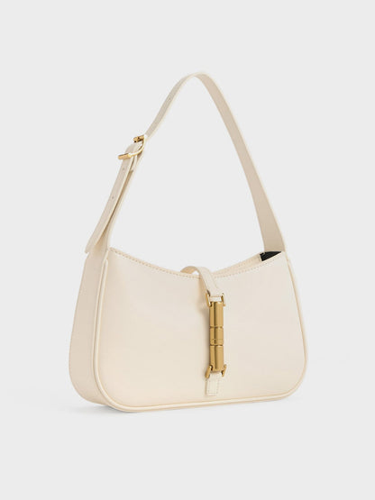 Cesia Metallic-Accent Shoulder Bag - Cream | CHARLES & KEITH