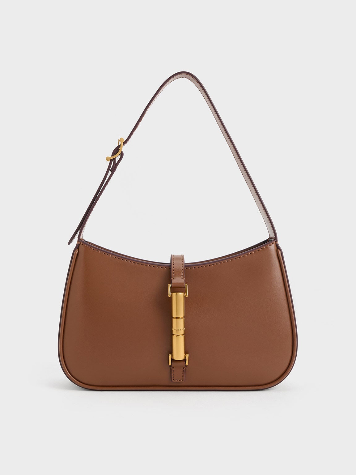 Cesia Metallic-Accent Shoulder Bag - Chocolate | CHARLES & KEITH