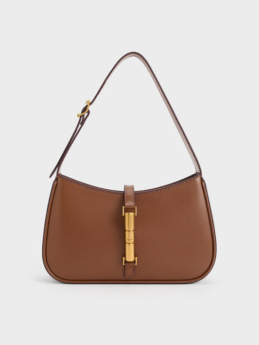 Cesia Metallic-Accent Shoulder Bag - Chocolate | CHARLES & KEITH