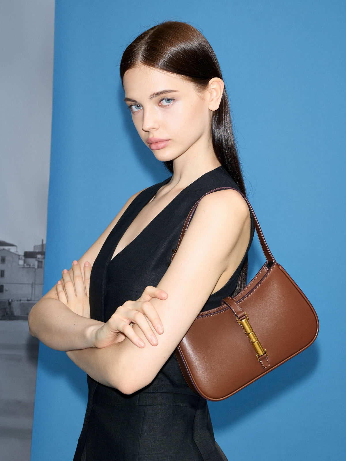Cesia Metallic-Accent Shoulder Bag - Chocolate | CHARLES & KEITH