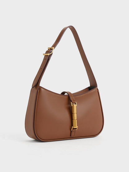 Cesia Metallic-Accent Shoulder Bag - Chocolate | CHARLES & KEITH