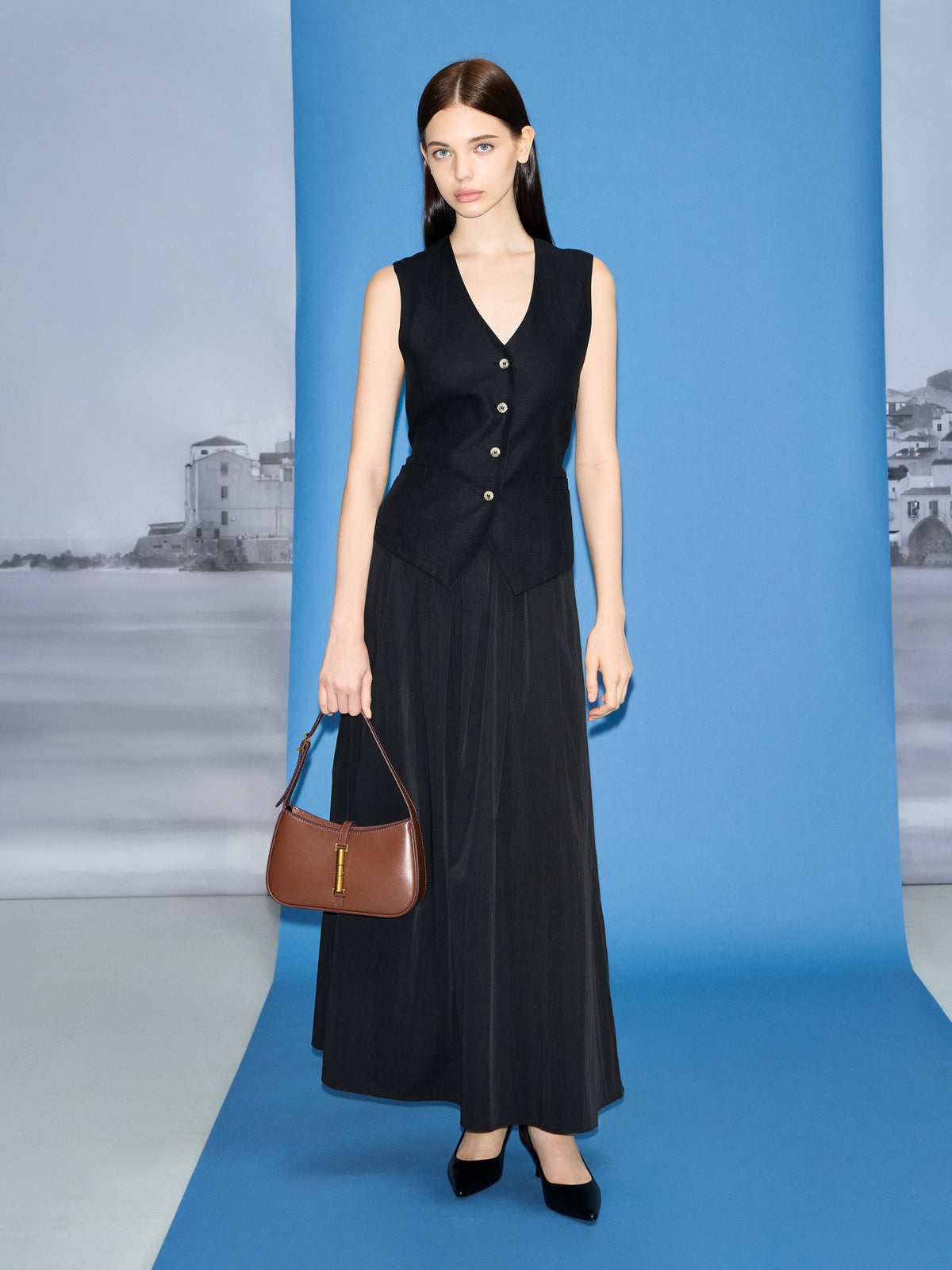 Cesia Metallic-Accent Shoulder Bag - Chocolate | CHARLES & KEITH