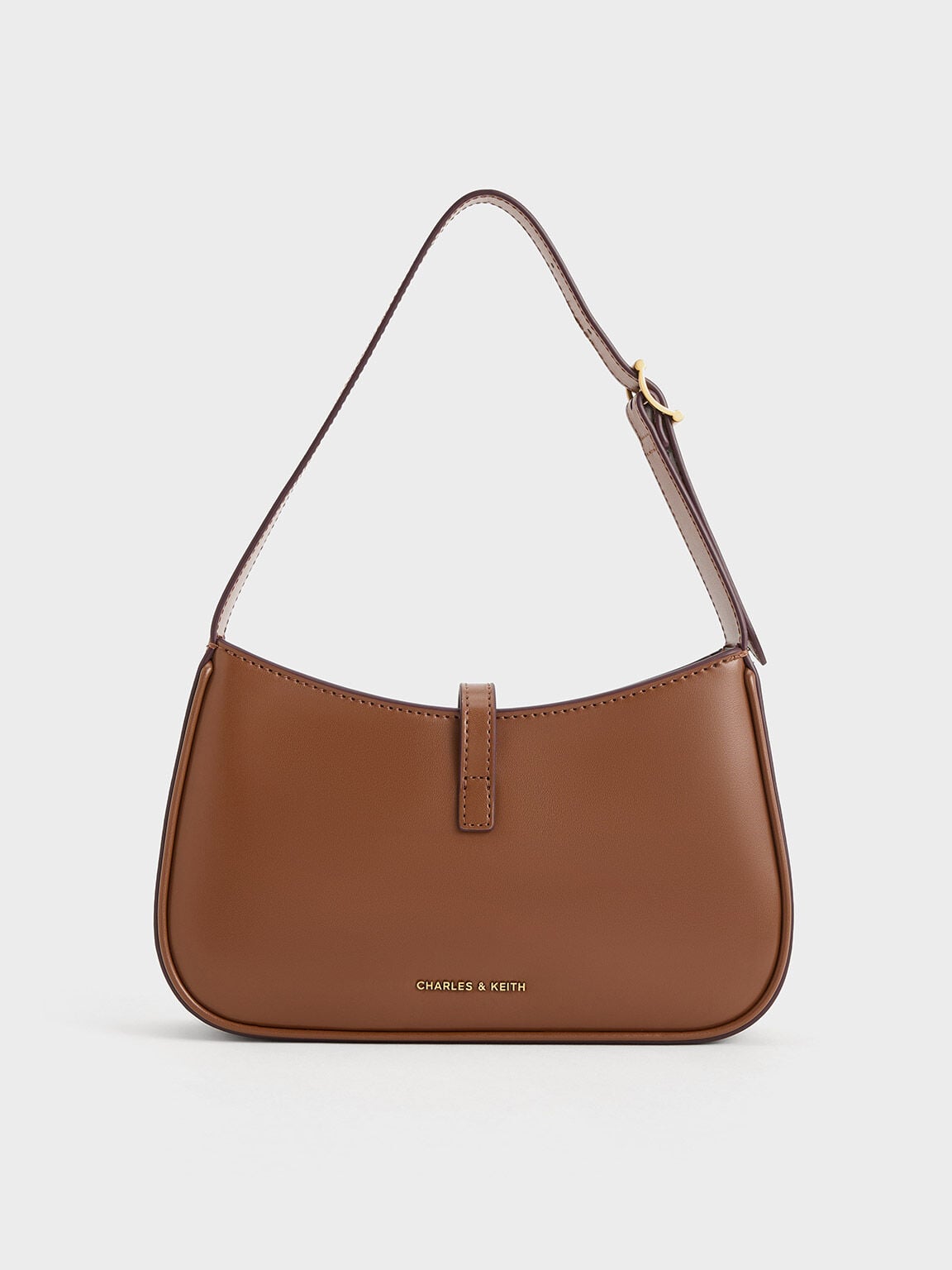 Cesia Metallic-Accent Shoulder Bag - Chocolate | CHARLES & KEITH