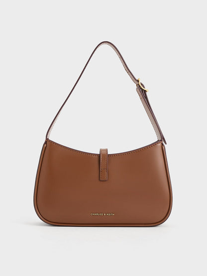 Cesia Metallic-Accent Shoulder Bag - Chocolate | CHARLES & KEITH