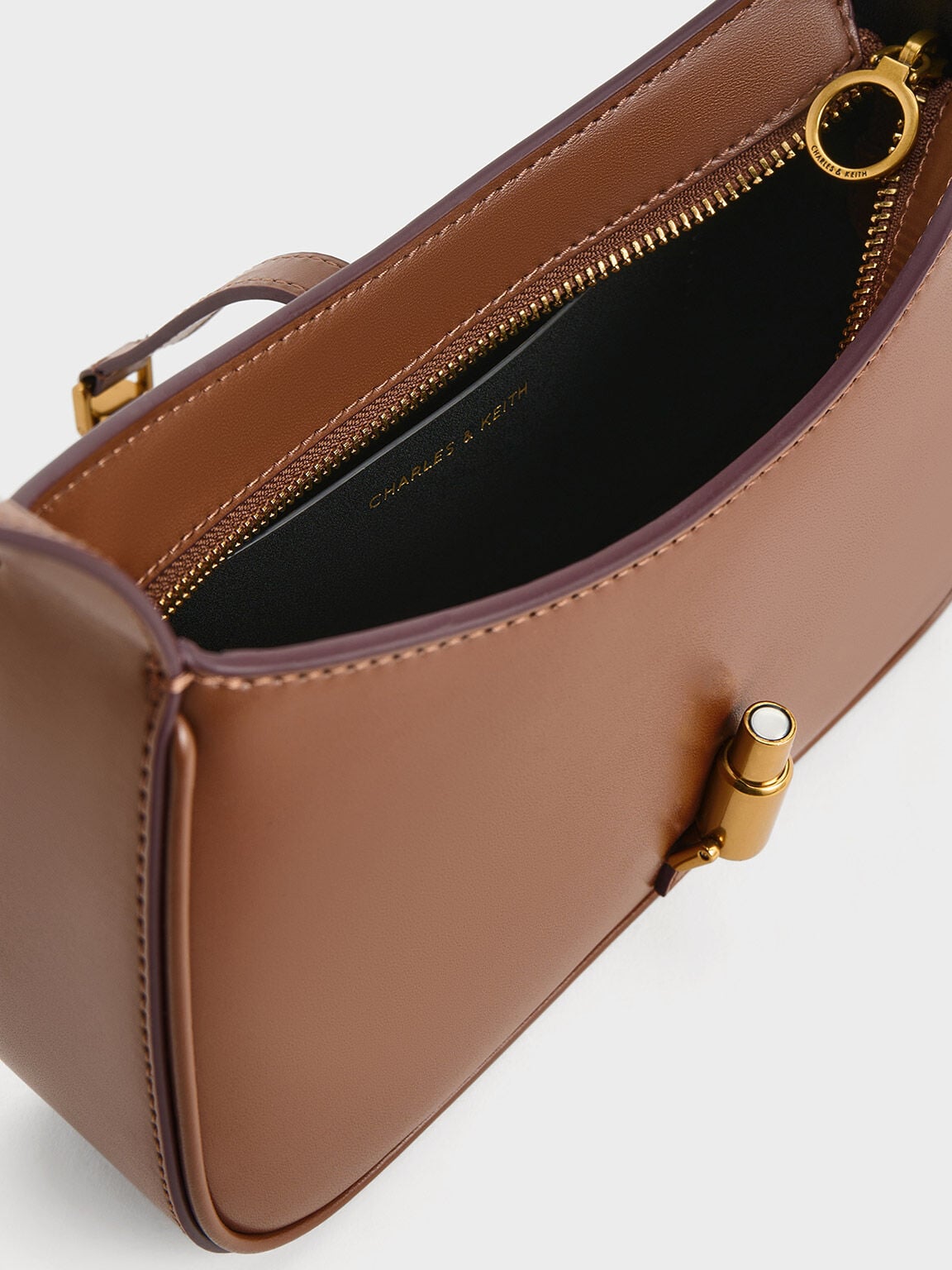 Cesia Metallic-Accent Shoulder Bag - Chocolate | CHARLES & KEITH