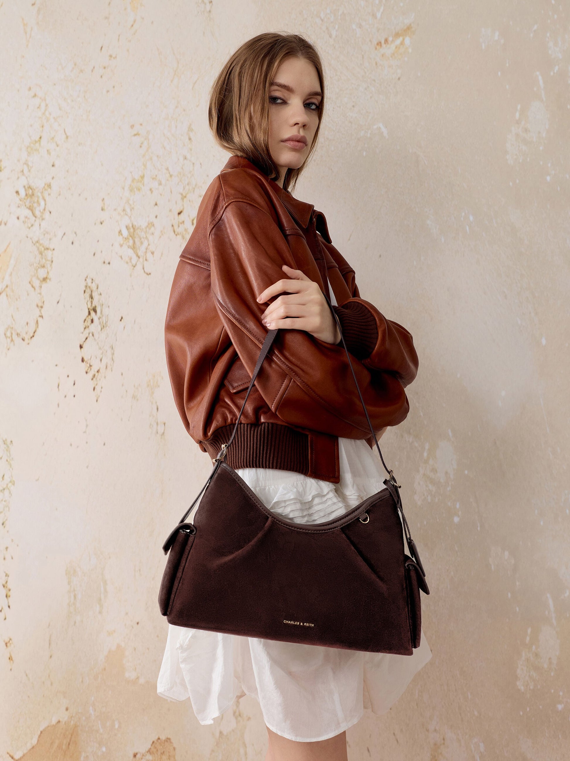 Khai Side-Pocket Shoulder Bag - Espresso Brown | CHARLES & KEITH