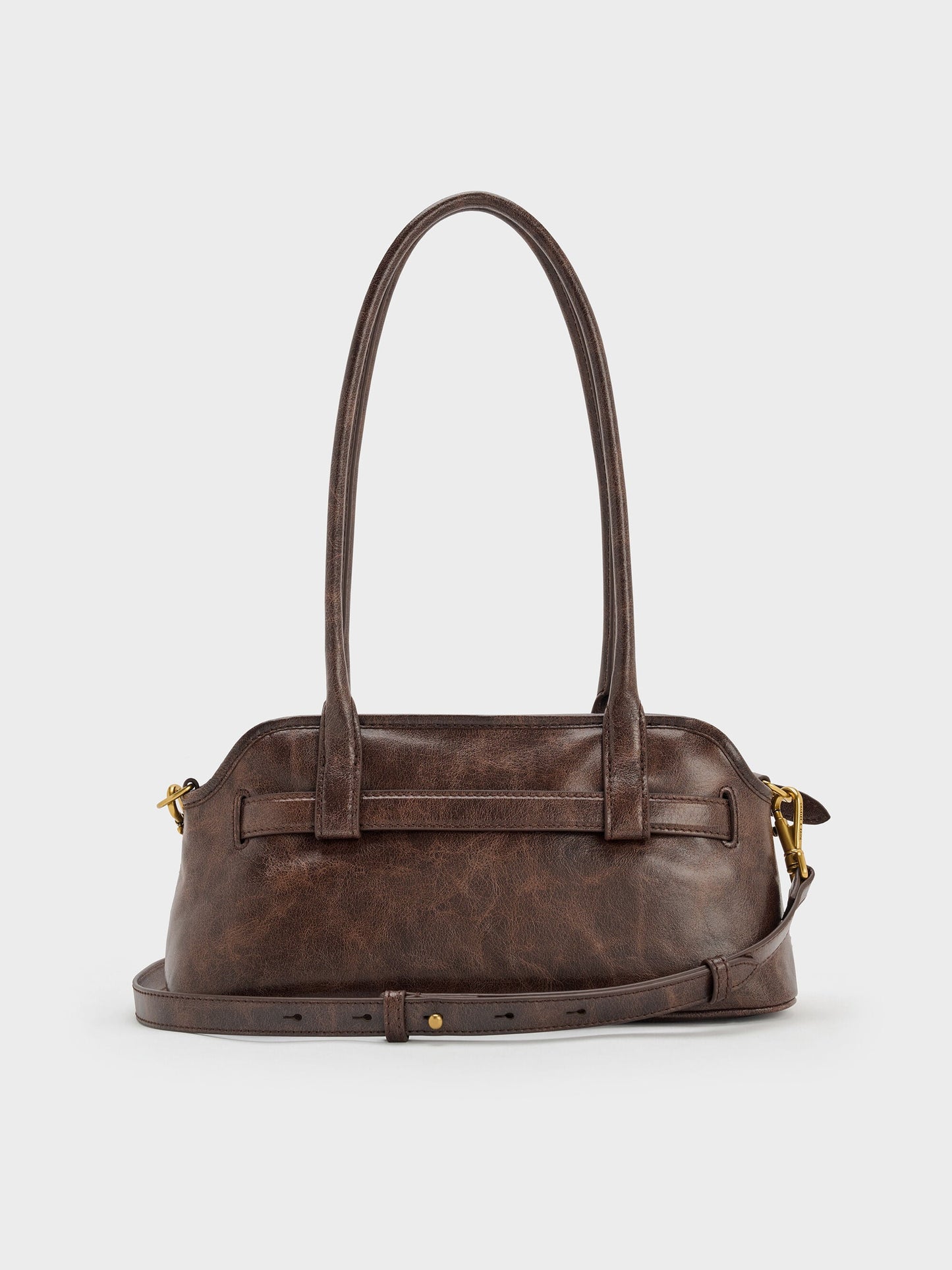 Victoria Studded Belted Shoulder Bag - Distressed Coffee | CHARLES & KEITH