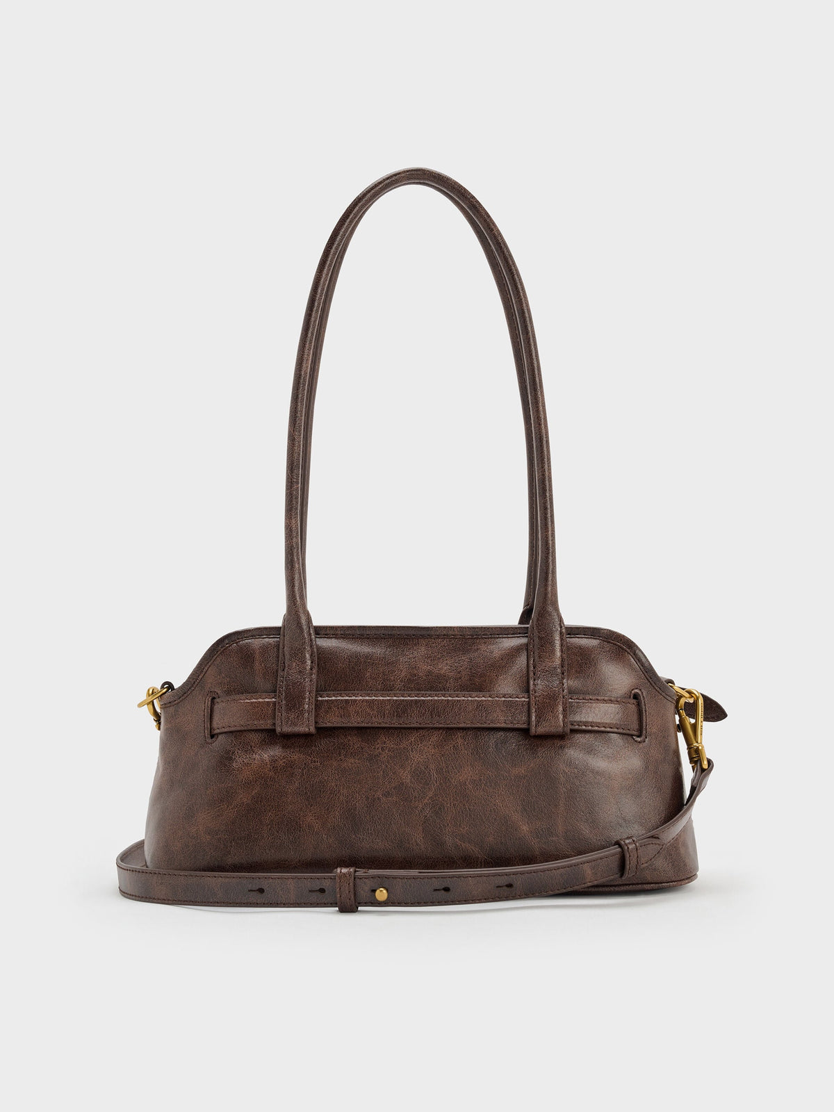 Victoria Studded Belted Shoulder Bag - Distressed Coffee | CHARLES & KEITH