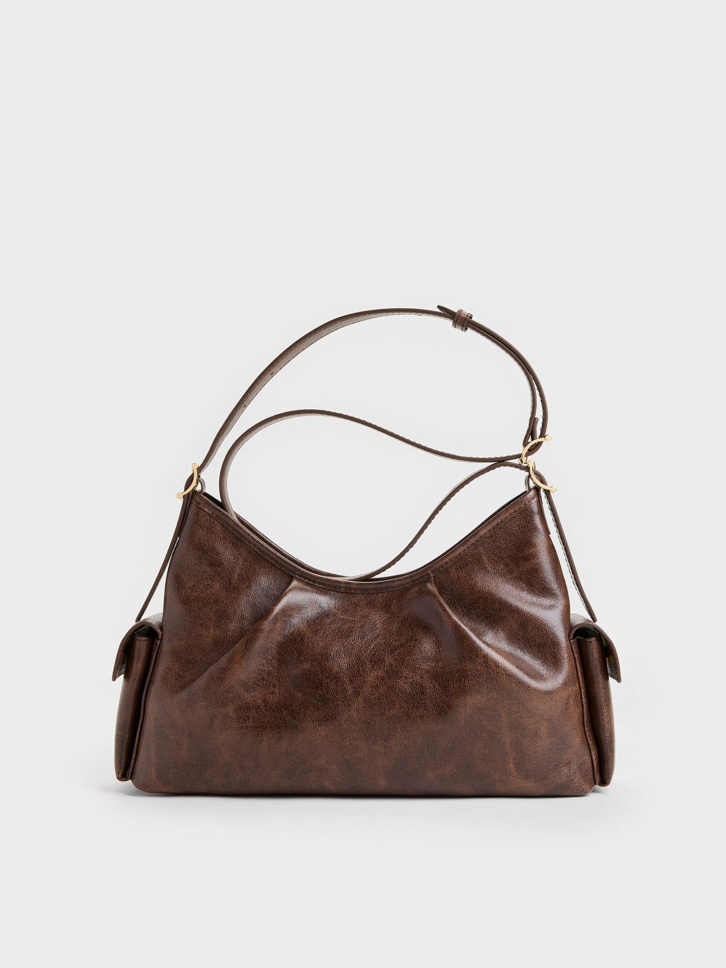 Khai Side-Pocket Shoulder Bag - Distressed Coffee | CHARLES & KEITH