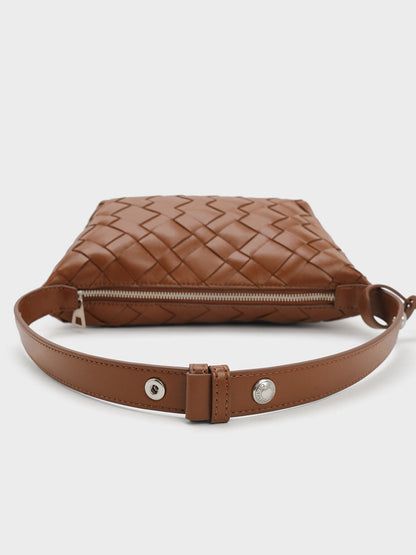Ivette Woven Shoulder Bag - Chocolate | CHARLES & KEITH