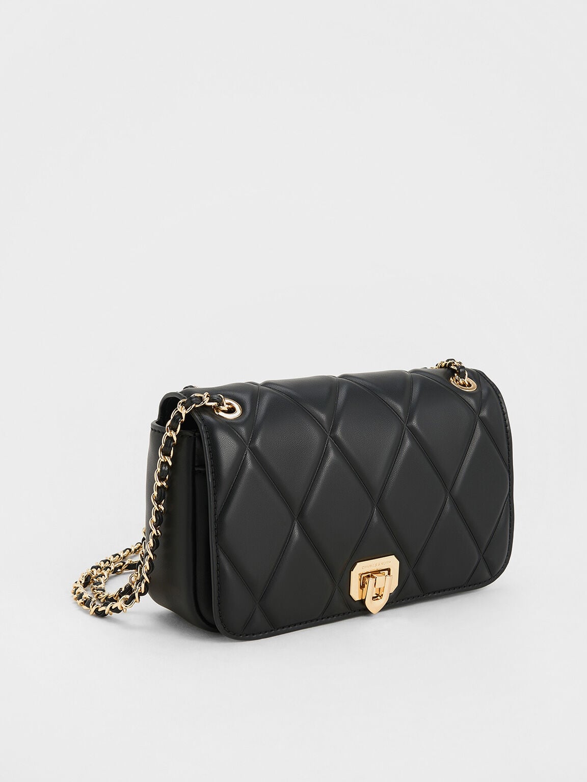 Arwen Diamond-Quilt Shoulder Bag - Black | CHARLES & KEITH