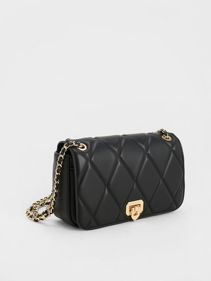 Arwen Diamond-Quilt Shoulder Bag - Black | CHARLES & KEITH