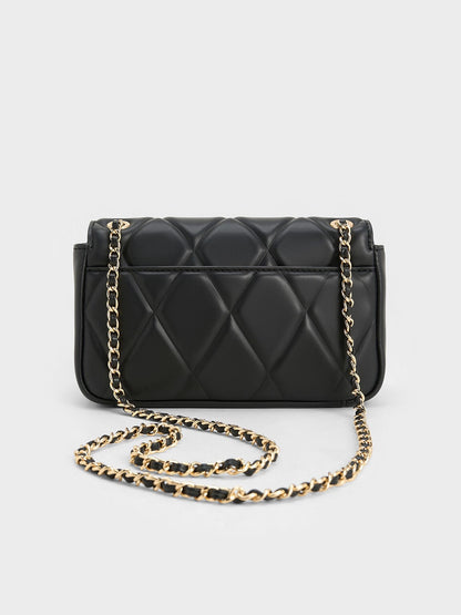Arwen Diamond-Quilt Shoulder Bag - Black | CHARLES & KEITH