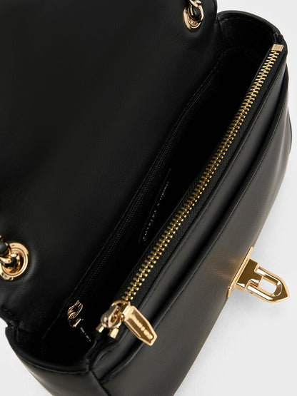 Arwen Diamond-Quilt Shoulder Bag - Black | CHARLES & KEITH