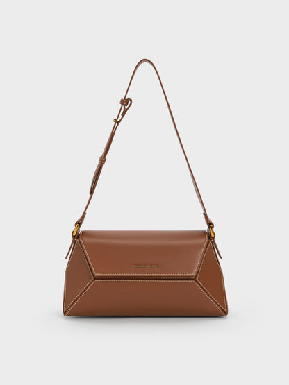 Nasrin Geometric Shoulder Bag - Chocolate | CHARLES & KEITH