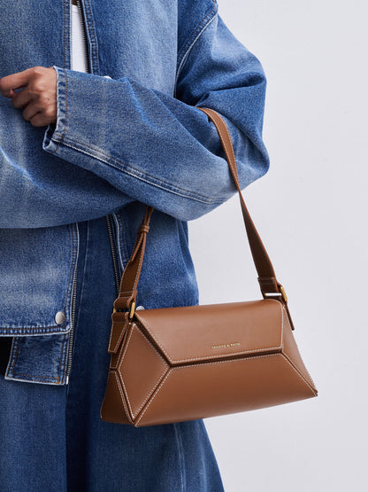 Nasrin Geometric Shoulder Bag - Chocolate | CHARLES & KEITH