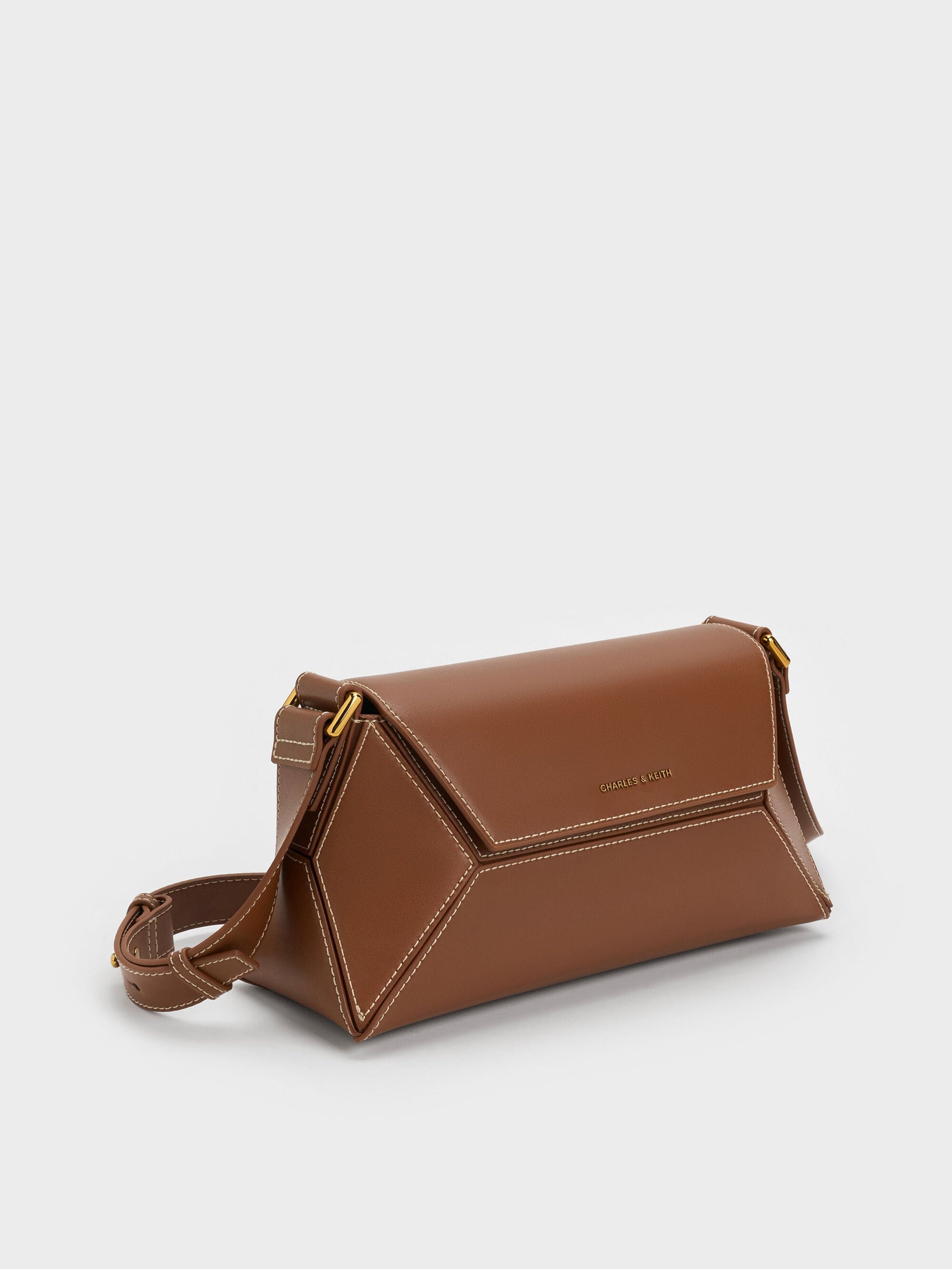 Nasrin Geometric Shoulder Bag - Chocolate | CHARLES & KEITH