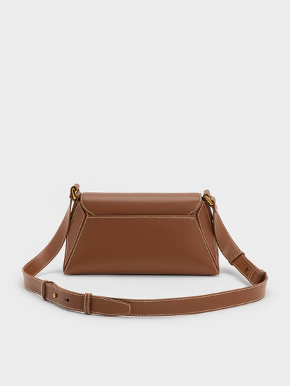 Nasrin Geometric Shoulder Bag - Chocolate | CHARLES & KEITH