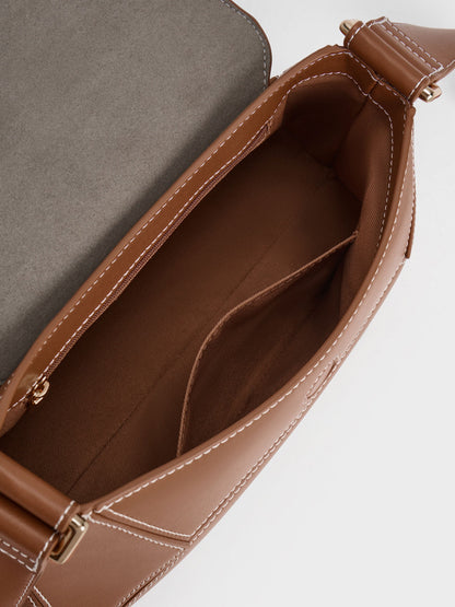 Nasrin Geometric Shoulder Bag - Chocolate | CHARLES & KEITH