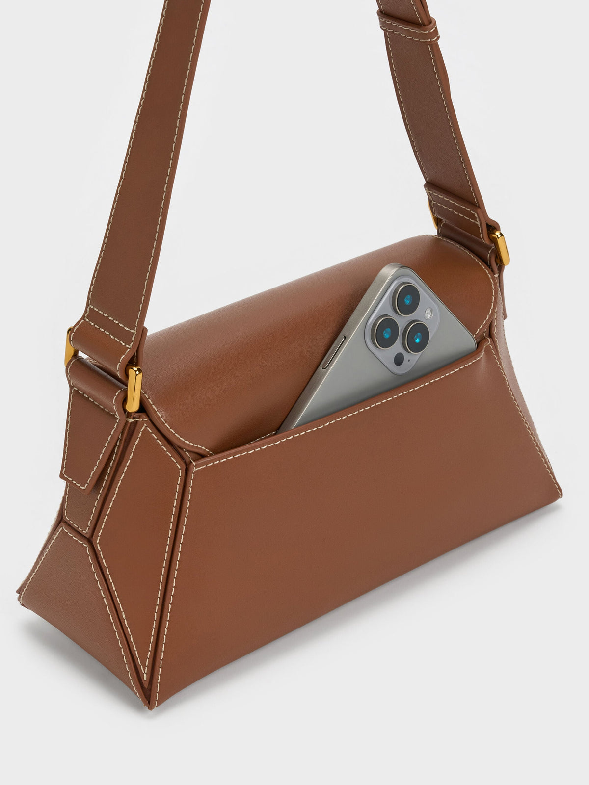 Nasrin Geometric Shoulder Bag - Chocolate | CHARLES & KEITH