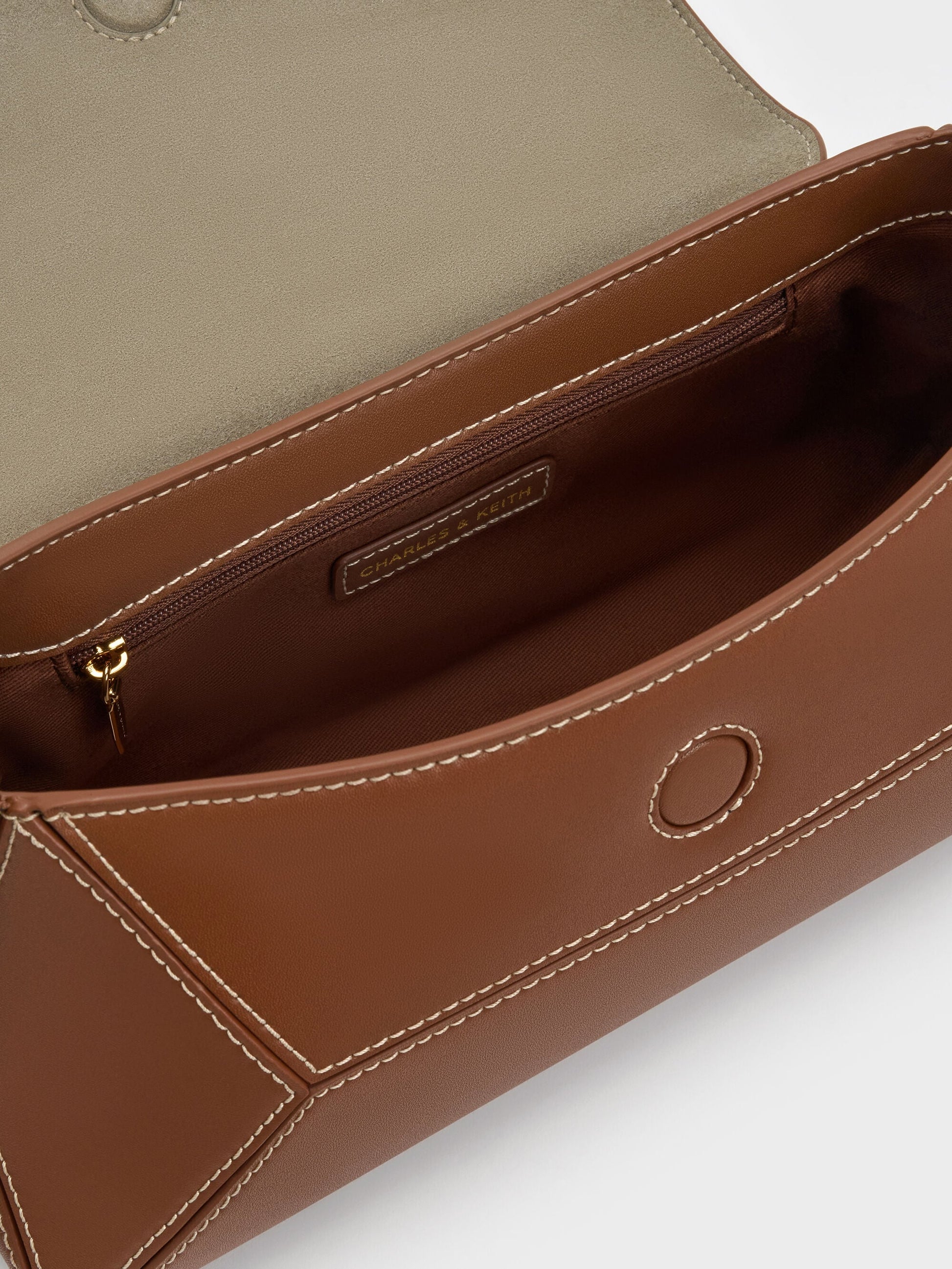 Nasrin Geometric Shoulder Bag - Chocolate | CHARLES & KEITH