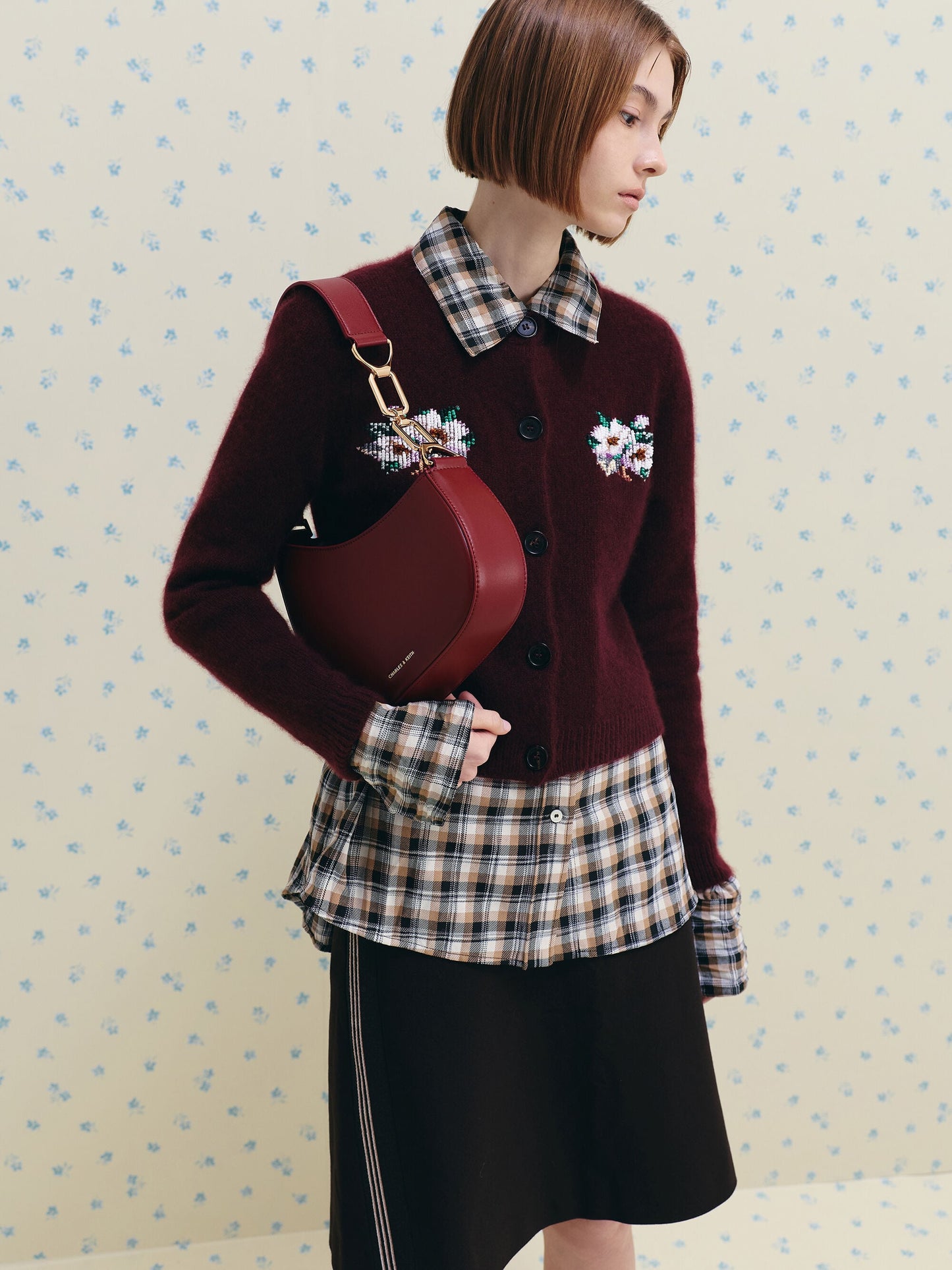 Agatha Chain-Strap Shoulder Bag - Burgundy | CHARLES & KEITH