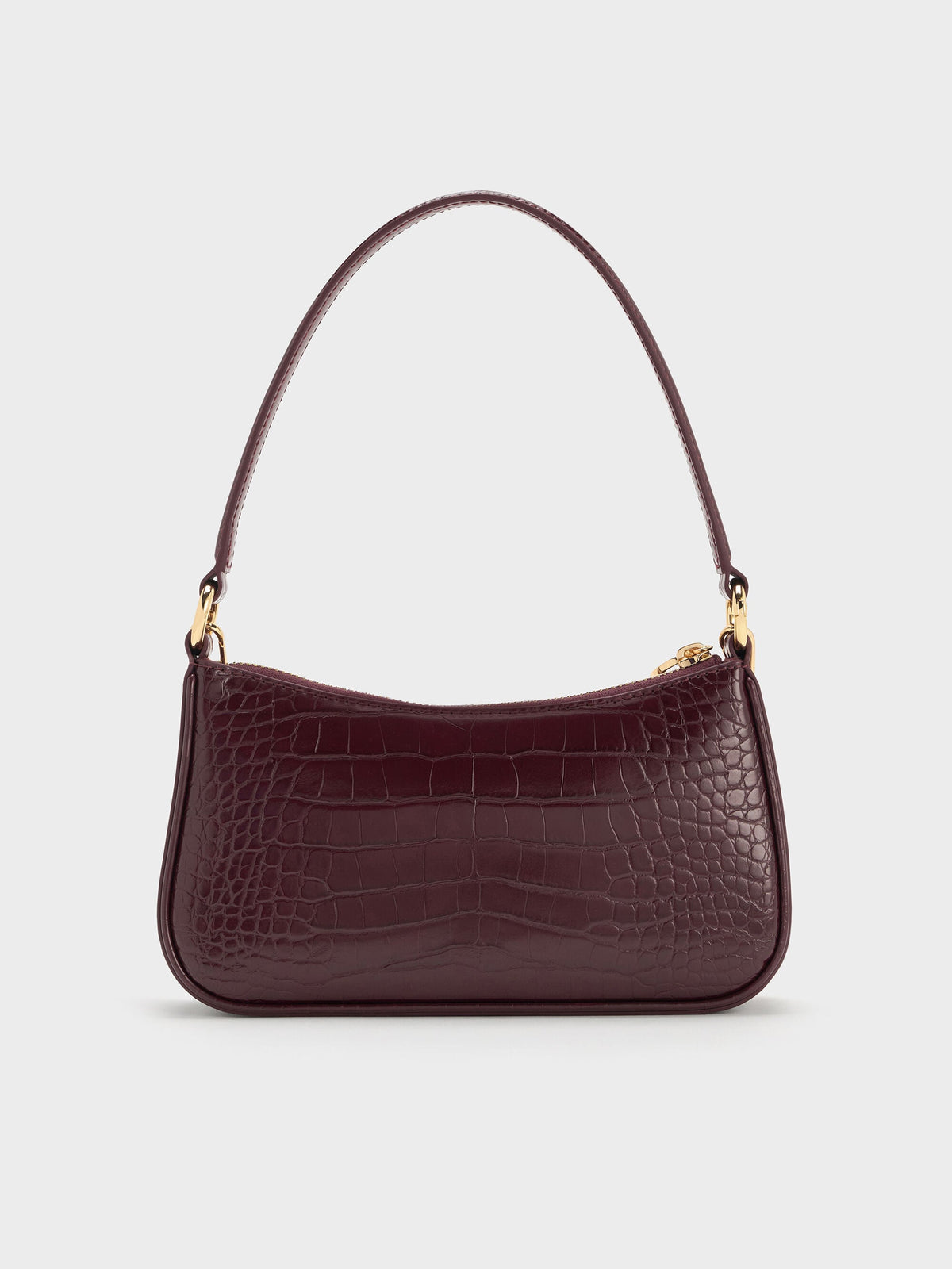 Elspeth Croc-Effect Chain-Link Shoulder Bag - Maroon Red Croco | CHARLES & KEITH