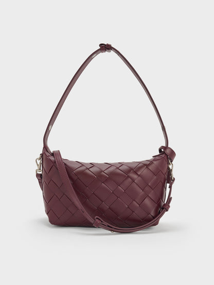 Ivette Woven Shoulder Bag - Wineberry Red | CHARLES & KEITH