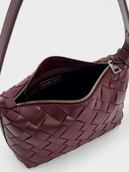 Ivette Woven Shoulder Bag - Wineberry Red | CHARLES & KEITH