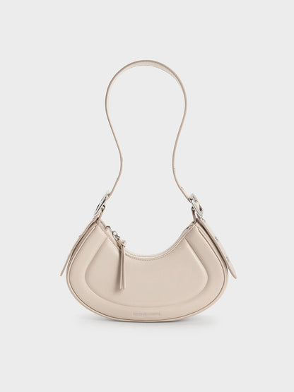 Petra Curved Shoulder Bag - Oat | CHARLES & KEITH