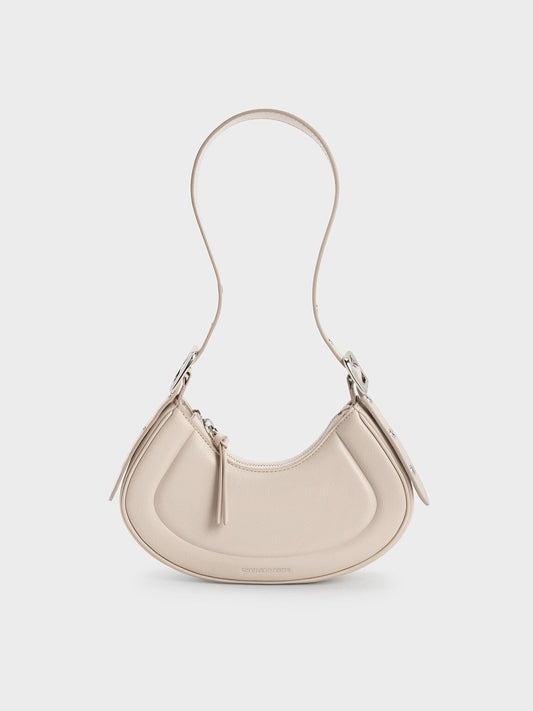 Petra Curved Shoulder Bag - Oat | CHARLES & KEITH