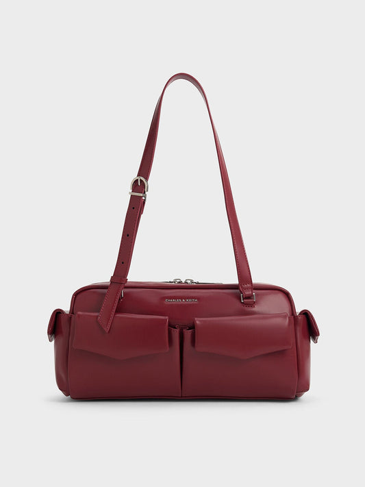 Rachel Multi-Pocket Shoulder Bag - Burgundy | CHARLES & KEITH