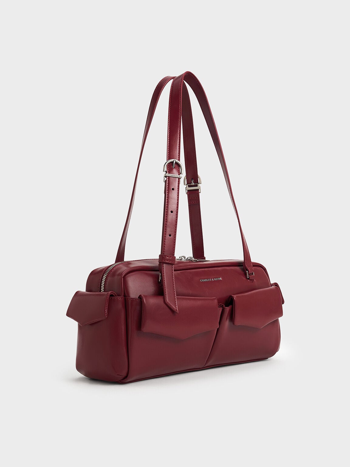 Rachel Multi-Pocket Shoulder Bag - Burgundy | CHARLES & KEITH