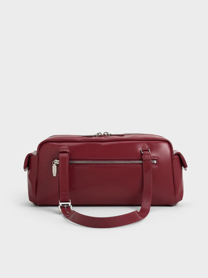 Rachel Multi-Pocket Shoulder Bag - Burgundy | CHARLES & KEITH
