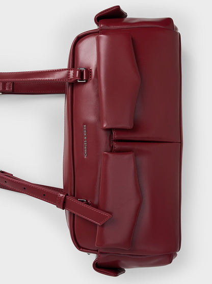 Rachel Multi-Pocket Shoulder Bag - Burgundy | CHARLES & KEITH
