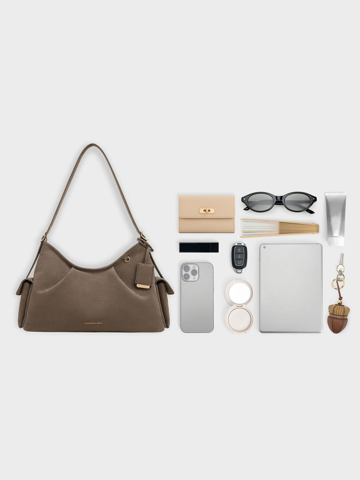 Khai Side-Pocket Shoulder Bag - Stone Grey | CHARLES & KEITH