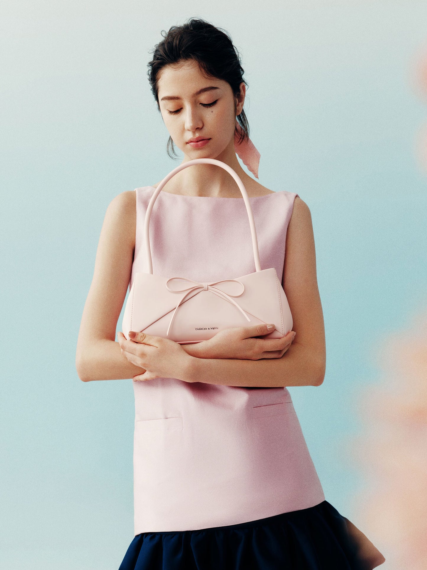 Hazel Bow Panelled Shoulder Bag - Soft Pink | CHARLES & KEITH
