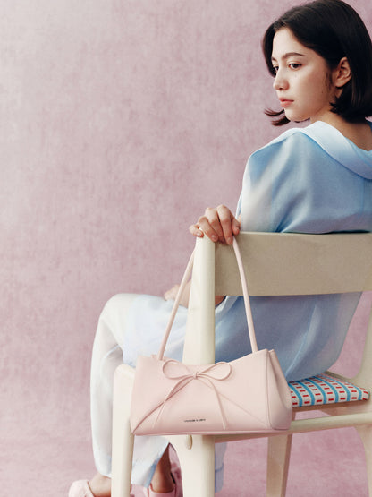 Hazel Bow Panelled Shoulder Bag - Soft Pink | CHARLES & KEITH